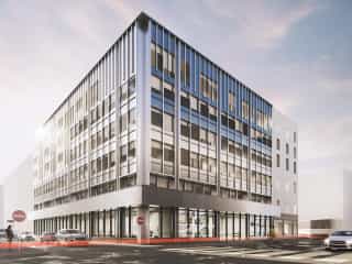 Rendering fotorealistico di esterno - Edificio commerciale urbano - Archivision Studio