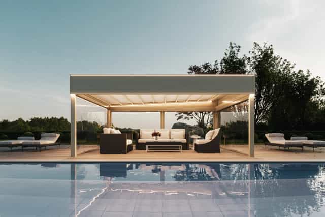 Rendering 3D di prodotto - Pergola modulare piscina - Archivision Studio
