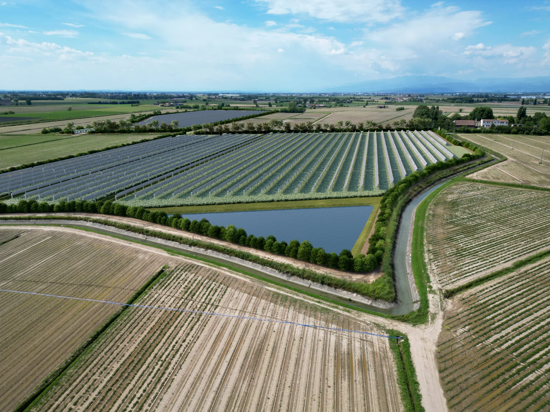 Impianto agrivoltaico pianura bacino fotoinserimento - Archivision Studio