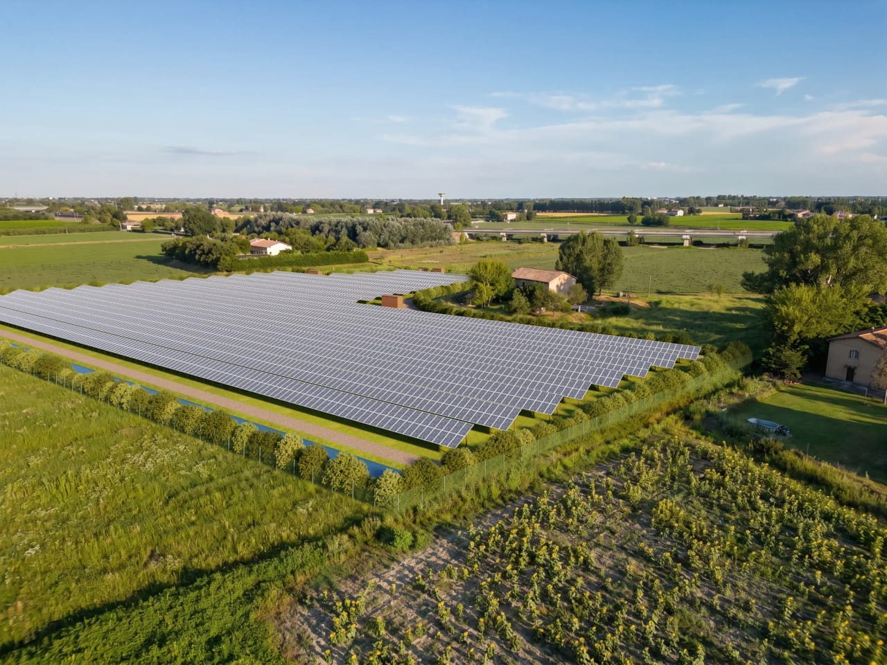 Impianto fotovoltaico siepe perimetrale fotoinserimento - Archivision Studio