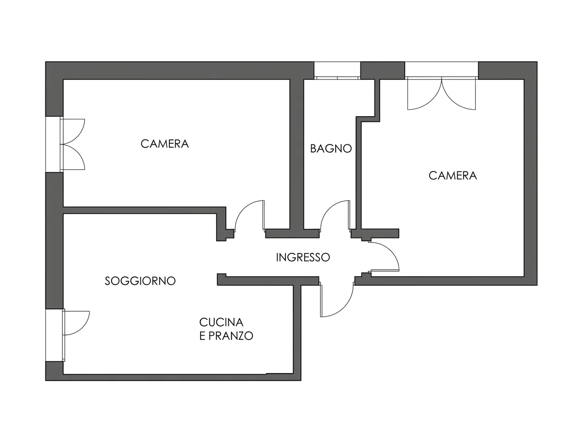 Technischer CAD-Grundriss einer Wohnung in Schwarz-Weiß