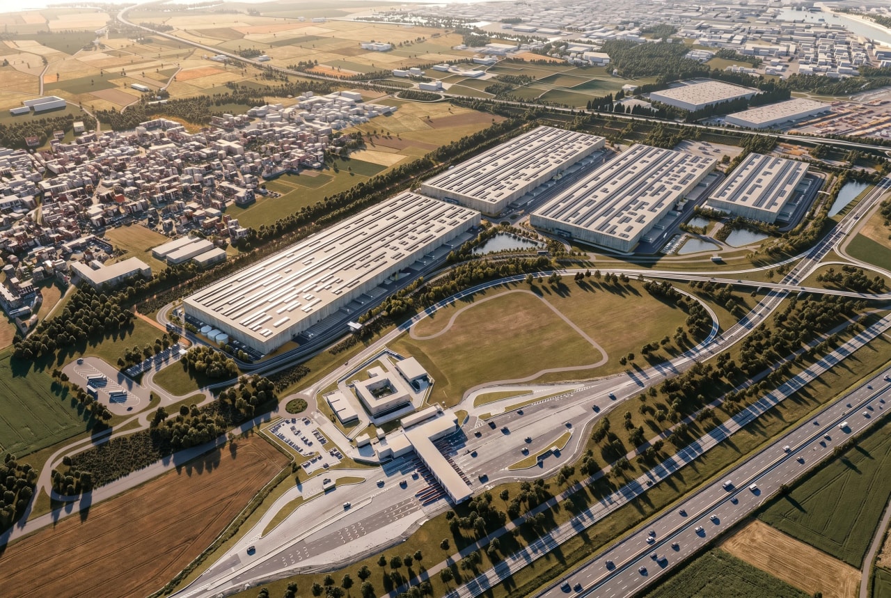 Rendering fotorealistico di esterno - Zona industriale aerea - Archivision Studio