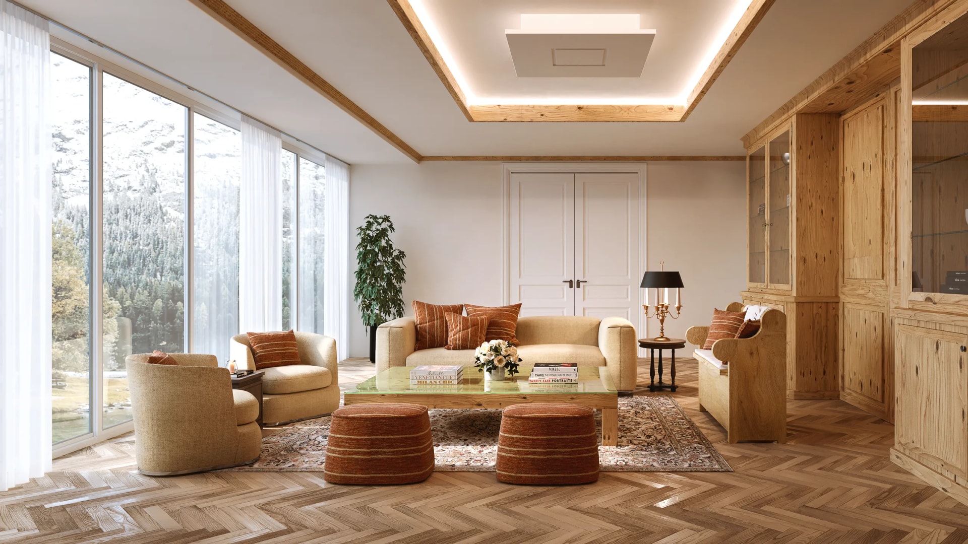 Rendering fotorealistico di interno - Appartamento montagna - Archivision Studio