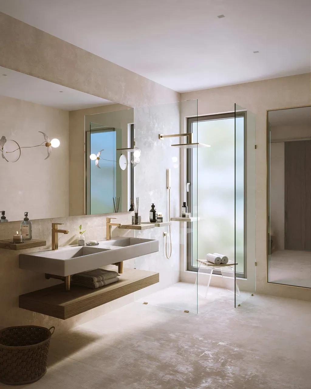 Rendering fotorealistico di interno - Bagno lusso doppio lavabo - Archivision Studio