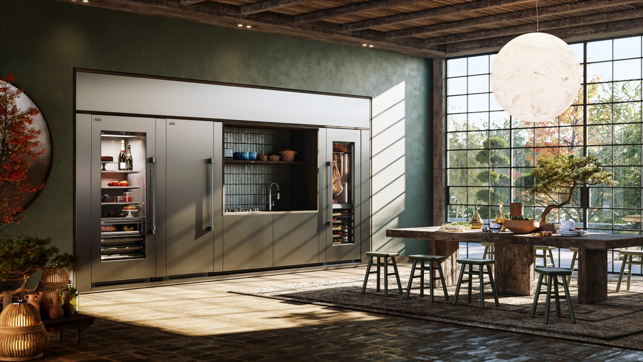 Rendering fotorealistico di interno - Cucina domestica di lusso - Archivision Studio