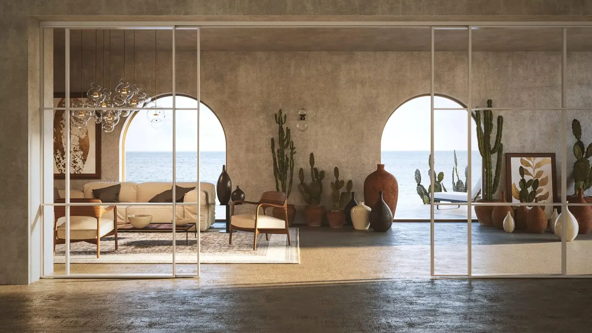 The same living room with virtual home staging, digitally furnished