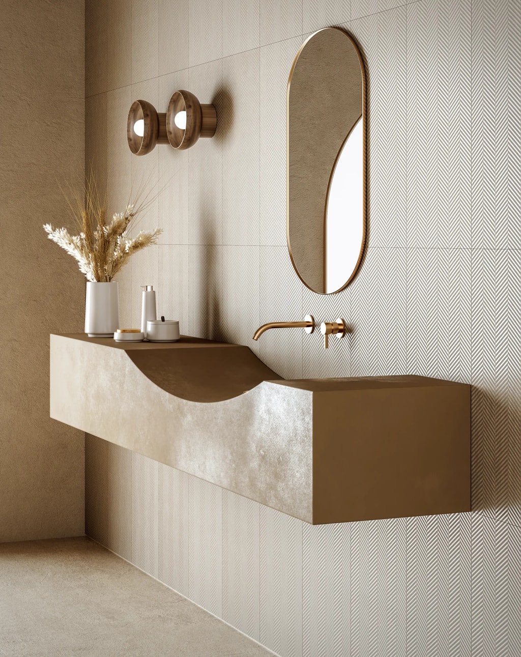 Rendering 3D di prodotto - Mobile bagno design beige - Archivision Studio