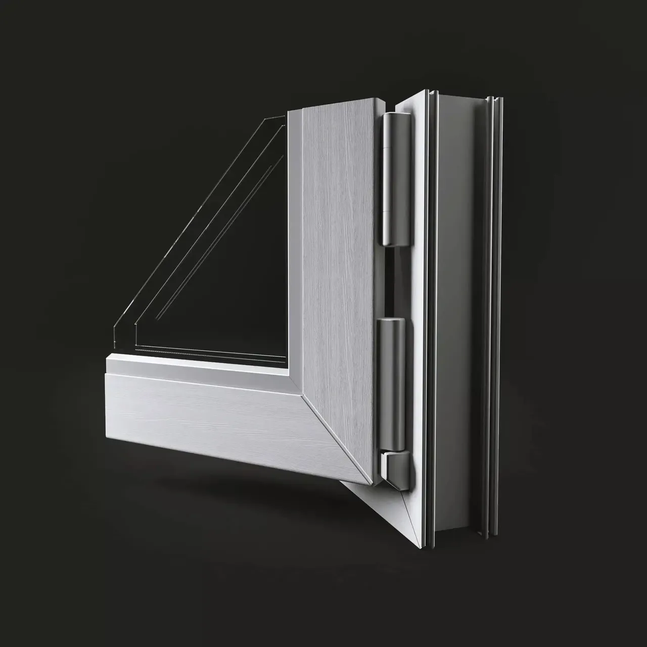 Rendering 3D di prodotto - Sezione finestra triplo vetro - Archivision Studio
