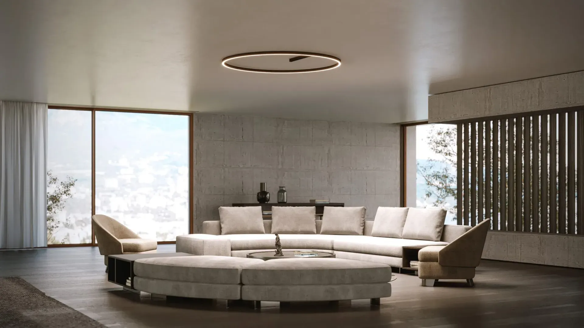 Rendering 3D di prodotto - Soggiorno divano circolare - Archivision Studio