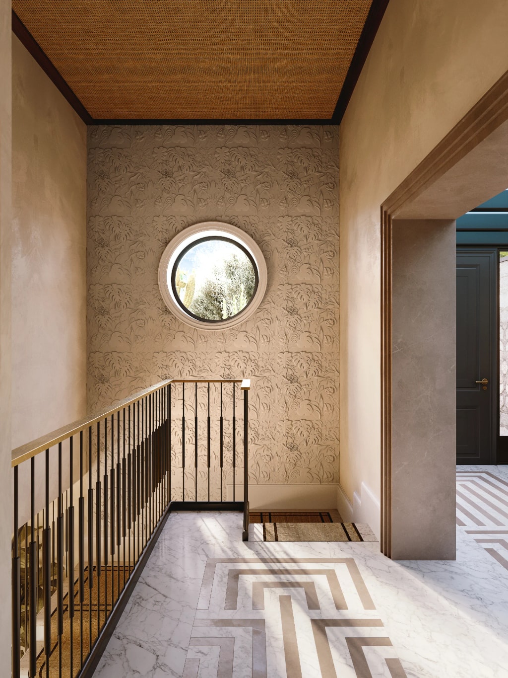Rendering 3D di prodotto - Vano scala oblo pavimento marmo greca - Archivision Studio