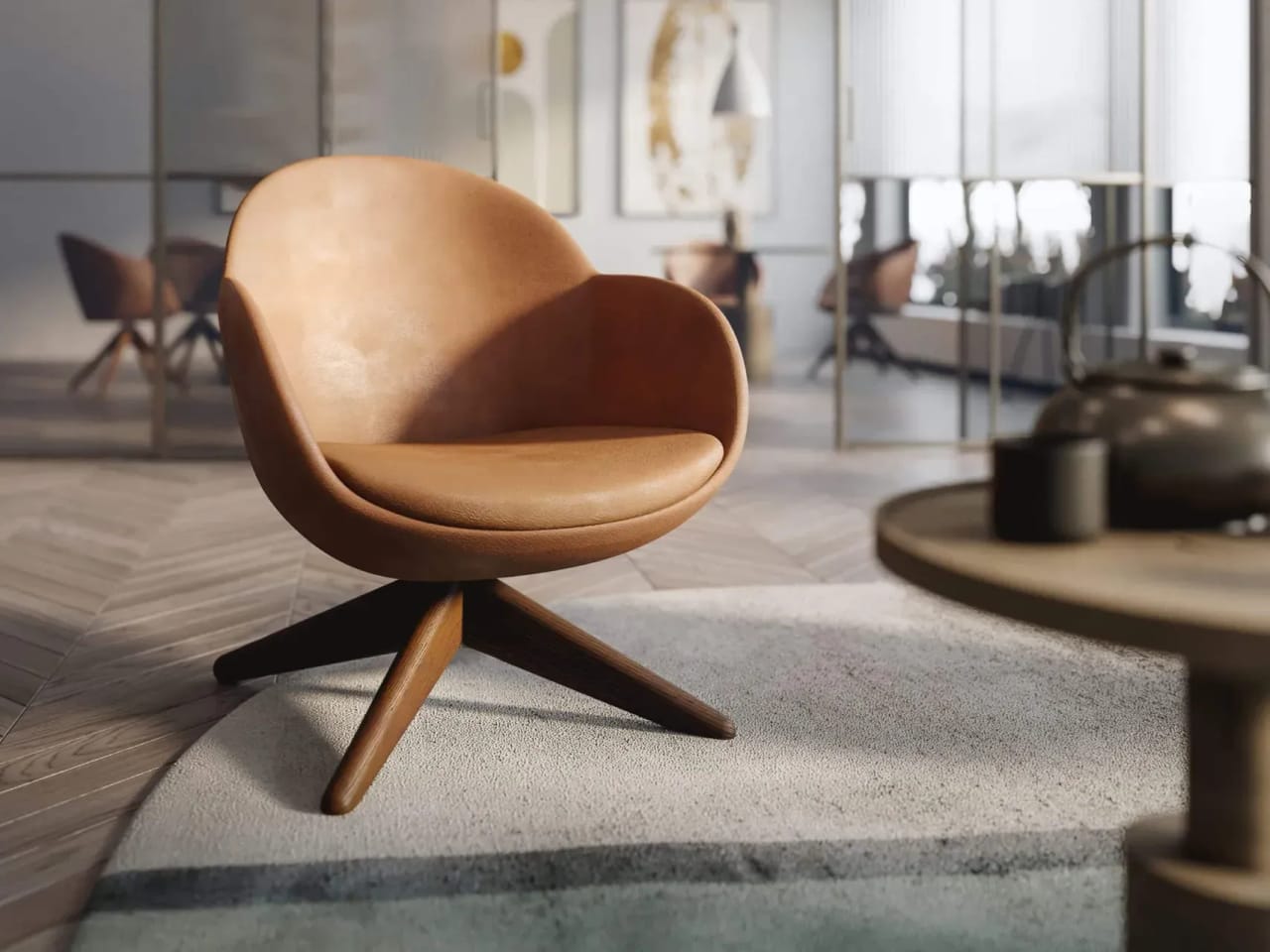 Rendering 3D di prodotto - Poltrona girevole pelle - Archivision Studio