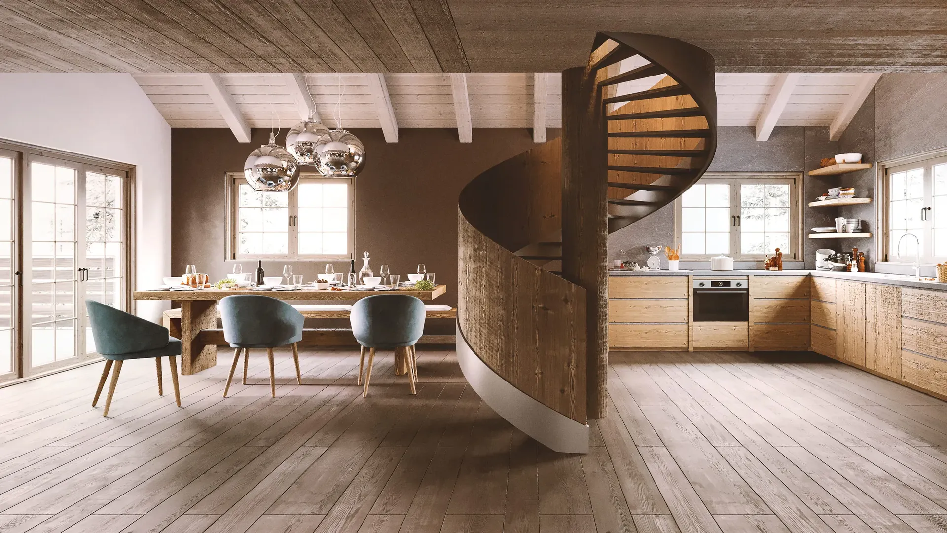 01 Render Interno Di Uno Chalet Svizzero In Legno